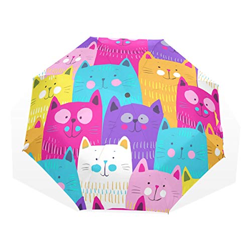 Jeansame Niedlicher Regenschirm mit Katzen-Tiermotiv, zusammenklappbar, für Damen, Herren, Kinder, Jungen und Mädchen von Jeansame