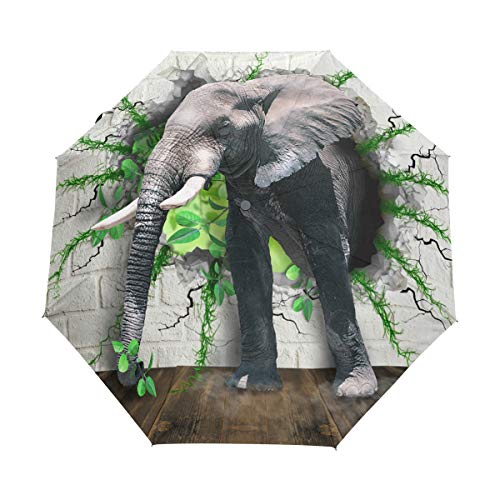 Jeansame Regenschirm, niedlich, Elefant, Vintage, faltbar, kompakt, automatisch, Regenschirm für Damen, Herren, Kid Boy Girl von Jeansame