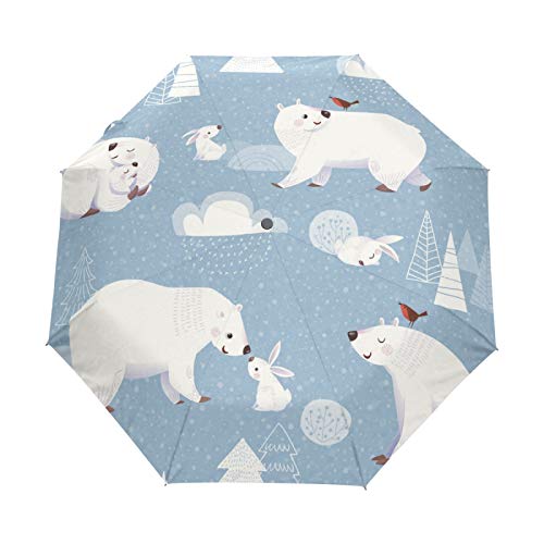 Jeansame Regenschirm für den Winter, niedlicher Eisbär, faltbar, kompakt, automatisch, Regenschirme für Damen, Herren, Kinder, Jungen und Mädchen von Jeansame