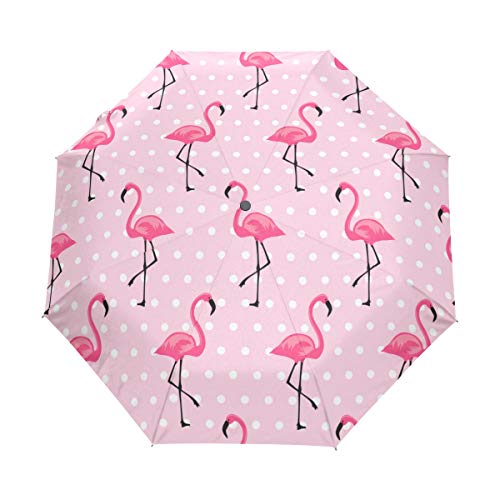 Jeansame Regenschirm mit Flamingo-Punkten, faltbar, kompakt, für Damen, Herren, Jungen, Mädchen von Jeansame