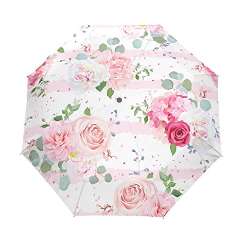 Jeansame Regenschirm mit Rosen-Orchidee, Blumenmuster, faltbar, kompakt, automatischer Regenschirm, für Damen, Herren, Jungen, Mädchen von Jeansame