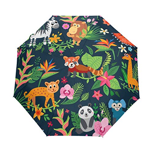 Jeansame Regenschirm mit tropischem Tiger, Panda, Zebra, Affe, faltbar, kompakt, für Damen und Herren, für Jungen und Mädchen von Jeansame