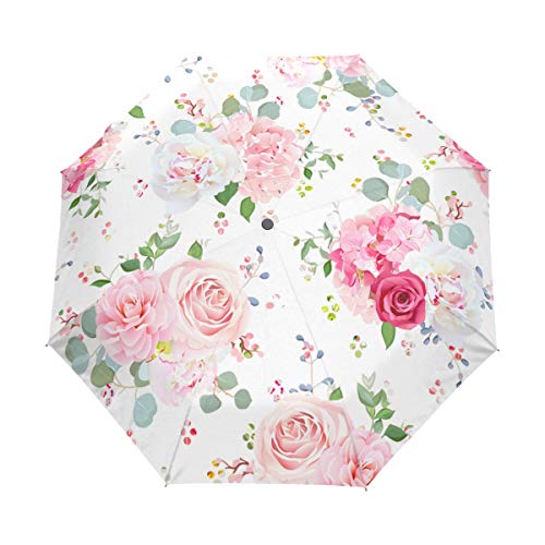 Jeansame Rose Regenschirm, Pfingstrose, gepunktet, Pink/Grün von Jeansame