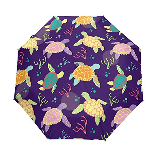 Jeansame Schildkröten-Regenschirm, Vintage-Stil, faltbar, kompakt, Regenschirm, für Damen und Herren von Jeansame