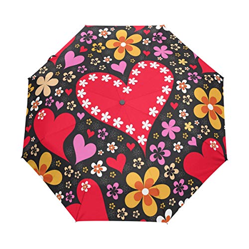 Jeansame Süßer, bunter Hippie- und Blumen-Regenschirm für Geburtstag, faltbar, kompakt, automatisch, für Damen, Herren, Kinder, Jungen und Mädchen von Jeansame