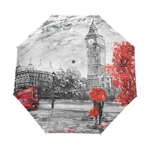 Jeansame Vintage Retro Big Ben London Street Regenschirm mit Ölgemälde faltbar kompakt Regenschirm für Damen Herren Jungen Mädchen von Jeansame