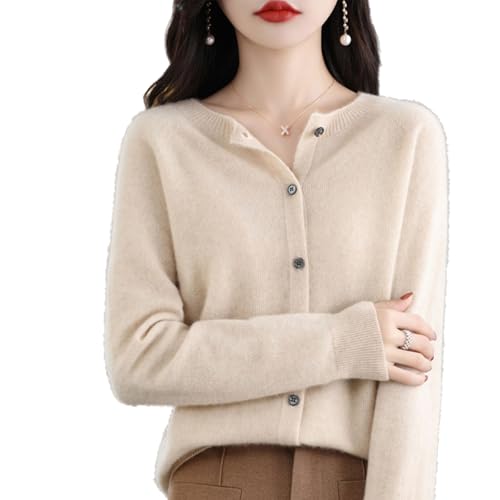 Cashmere Sweaters, Wool Cardigan Sweaters for Women, Long Sleeve Soft Warm Cashmere Cardigans (beige,X-Large) von Jeeeun