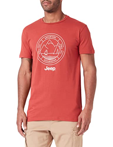 JEEP O102740-R760 J HERREN T-SHIRT MOUNTAINS Adventure Guaranteed - Since 1941" - Großer Aufdruck J23S Red Ochre/Almond L von Jeep
