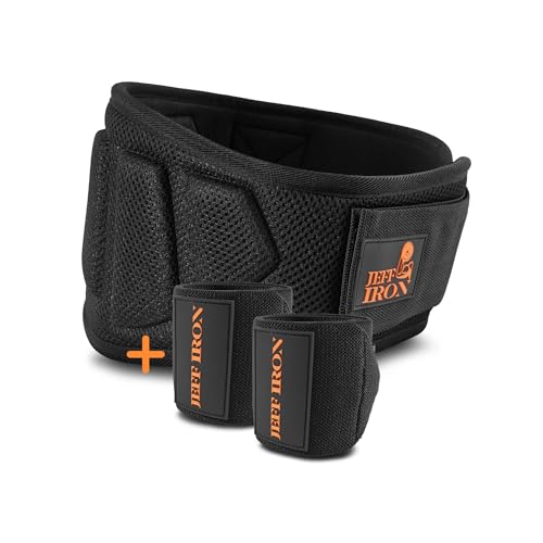Jeff Iron Gewichthebergürtel mit Handgelenk Bandagen – Gewichtsgürtel für Damen & Herren – Fitness Gürtel für Krafttraining, Gym, Powerlifting – Rückengurt mit Klettverschluss & Rückenstütze von Jeff Iron