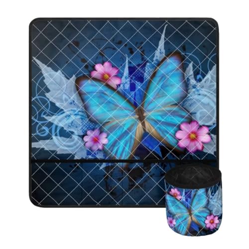 Jeiento Blue Butterfly Sewing Machine Mat Pink Floral Sewing Machine Mat Organizer Polyester Protective Mat with Small Storage Bag and Pockets for Storing Sewing Tools von Jeiento
