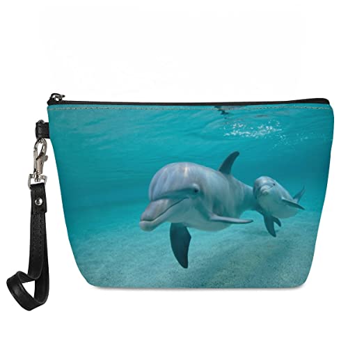 Jeiento Kosmetiktasche für Damen, tragbar, klein, Make-up-Tasche, Kulturbeutel, Organizer, PU-Leder, Delfin, Large, von Jeiento