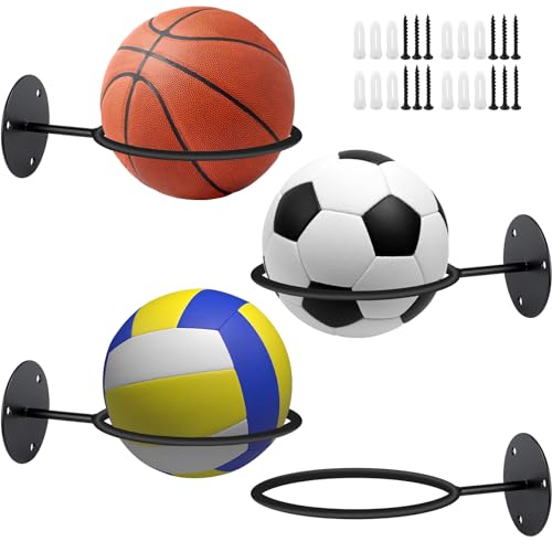 Jeinbuil 4 Stück Wandhalterung Ball Rack Ballhalterung Wand Metall Ballhalter Schwarz Basketball Halterung Wand Ball Halter mit Schrauben für Basketball Volleyball Fußball Rugby von Jeinbuil