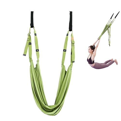 Aerial Yoga Rope for Back Pain, Yoga Stretching Strap, Adjustable Height Leg Stretcher Waist Back Stretch Band Aerial Yoga, Yoga Inversion Swings- (Green,ONE Size) von Jelaqmot