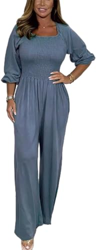 Jelaqmot Mauken Jumpsuit, Mauken Casual Solid Color Jumpsuit, Women's Square Loose Elastic Waist Long Pants (Blue,L) von Jelaqmot