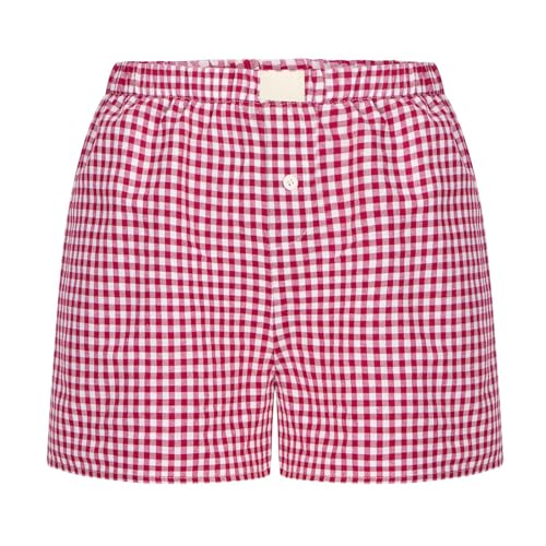 Jelaqmot Womens Y2k Lounge Shorts, Summer Plaid Shorts Women, Elastic Waist Low Waisted Shorts (Bright Pink,S) von Jelaqmot