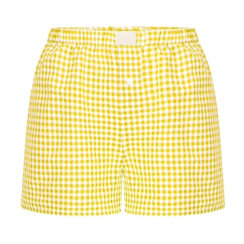 Jelaqmot Womens Y2k Lounge Shorts, Summer Plaid Shorts Women, Elastic Waist Low Waisted Shorts (Bright Yellow,L) von Jelaqmot