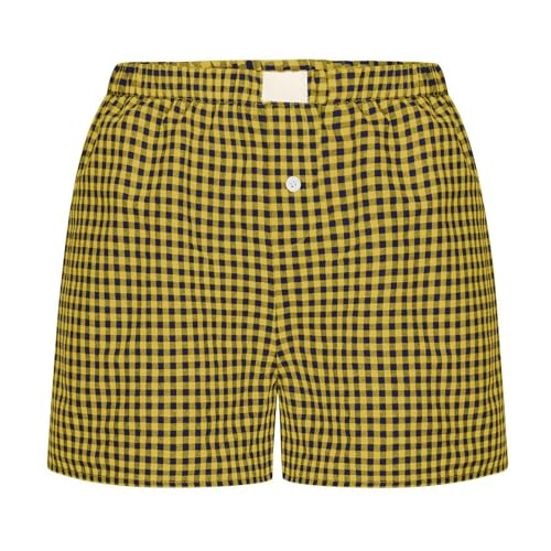 Jelaqmot Womens Y2k Lounge Shorts, Summer Plaid Shorts Women, Elastic Waist Low Waisted Shorts (Earthy Yellow,L) von Jelaqmot