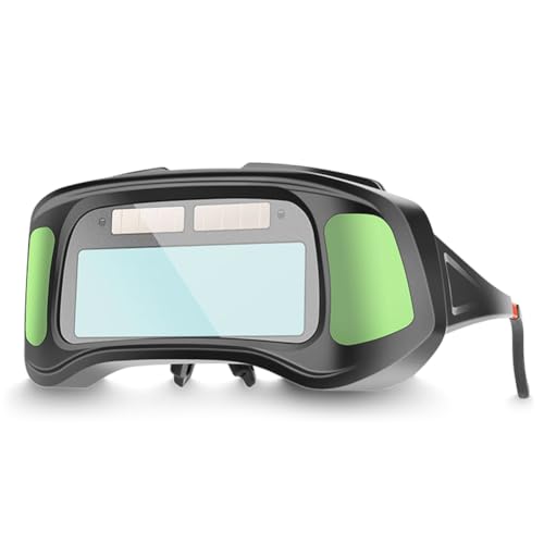 Jemora Automatisch dimmende Schweißbrille, große Sicht, grüne Farbe, automatisch verdunkelnde Schutzbrille für Lichtbogenschweißen, Schleifen, Schneiden von Jemora