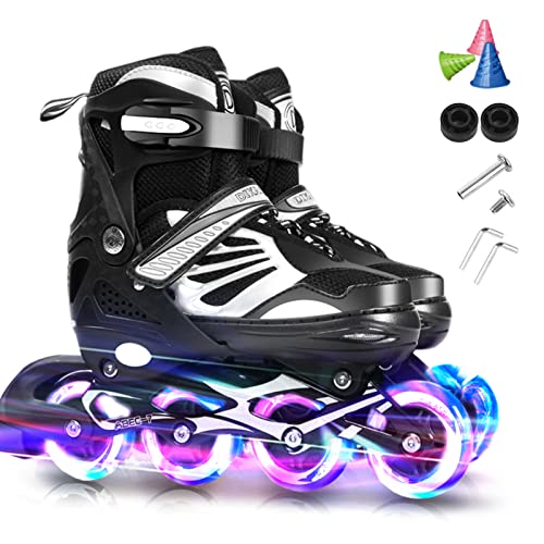 Jemora Skate-Schuhe für Kinder, verstellbare, beleuchtete Inline-Skates mit leuchtenden Rädern für Kinder und Jugendliche, Mädchen, Jungen, Inline-Skates von Jemora