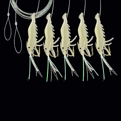 Jenzi DEGA Makrelen-Shrimp Vorfach, mit 5 Seitenarmen, attraktive Shrimp-Imitate, Länge 150cm, Schnur 0,50mm, Hakengröße 1/0, 2 Farben zur Auswahl (Luminous) von Jenzi