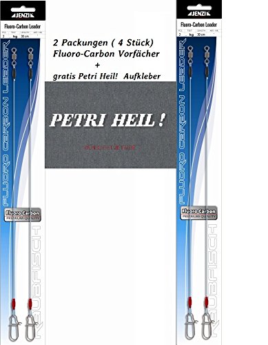 Set: 2 Packungen (4 Stück) Jenzi Fluoro - Carbon Vorfächer, Länge 30 cm von Jenzi (Tragkraft 20 kg) + gratis Petri Heil Aufkleber von blntackle76