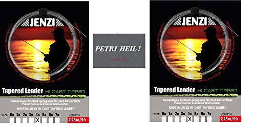 blntackle76 Set: 2 Pack Tapered Leader von Jenzi - Fliegenvorfach 4 x / 0,18/0,36 + gratis Petri Heil! Aufkleber von blntackle76