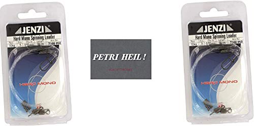 Jenzi Set: 2 Packungen (4 Stück) Hard Mono Vorfach mit Wirbel + Karabiner, 60cm 0,50mm - 10kg + gratis Petri Heil! Aufkleber von Jenzi