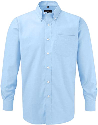 Russell Collection Hemd, Oxford, langarm, Große Größe, Herren, Pflegeleichtes Langarm Oxford Hemd, Bleu - Oxford-Blau von Jerzees