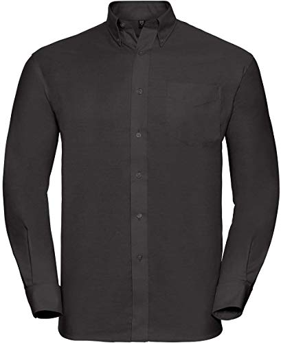 Russell Collection Hemd, Oxford, langarm, Große Größe, Herren, Noir - Noir von Jerzees