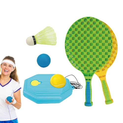 Badmintonschläger-Set für Kinder,Kinder-Tennisschläger | Trainingsbälle und Badminton-Set,Rutschfester, leichter, bequemer Griffschläger mit zwei Schlägern, einem Trainer und drei Bällen für Outdoor-/ von Jhcozkas