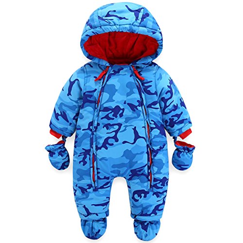 Baby Winter Overall Mit Kapuze Jungen Schneeanzüge mit Handschuhen und Füßlinge Warm Kleidungsset 3-6 Monate von JiAmy