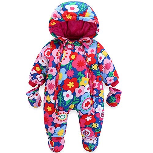 Baby Winter Overall Mit Kapuze Mädchen Schneeanzüge mit Handschuhen und Füßlinge Warm Kleidungsset 12-18 Monate von JiAmy