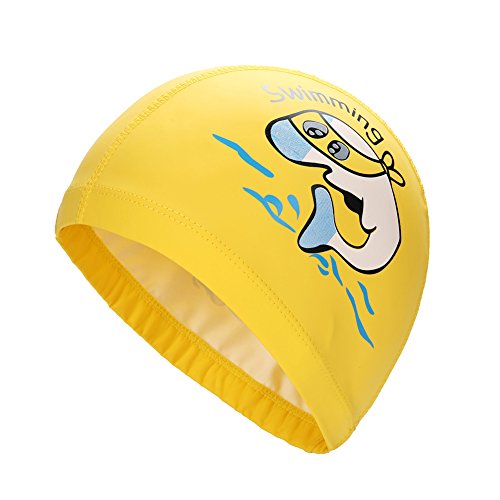 Jiacheng29 Badekappe mit Ohrenschutz, Motiv: Delfin, wasserdicht, gelb von Jiacheng29