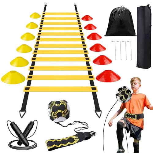 Jiahuade Fussball Trainingszubehör Koordinationsleiter,Fussball Trainingsset,Koordinationsleitern mit 12 Hütchen,Fußballtrainer und Springseil,Zubehör Fußballtraining,Fussball Geschenke Jungen Jiahuade Fussball Trainingszubehör Koordinationsleiter,Fussball Trainingsset,Koordinationsleitern mit 12 Hütchen,Fußballtrainer und Springseil,Zubehör Fußballtraining,Fussball Geschenke Jungen von Jiahuade