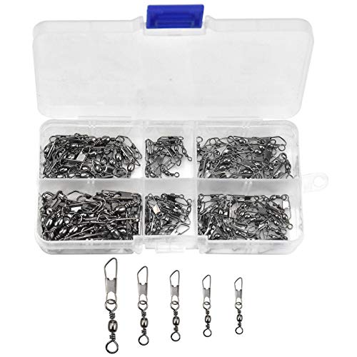 Jinlaili 100 Stück Angelwirbel Angeln Barrel Wirbel mit Kugellagerwirbel, Angeln Drehgelenk, Snap, Edelstahl Lure Stecker Wirbel Interlock Snap Fischköder Angeln Getriebe Zubehör 6# 8# 10# 12# 14# von Jinlaili