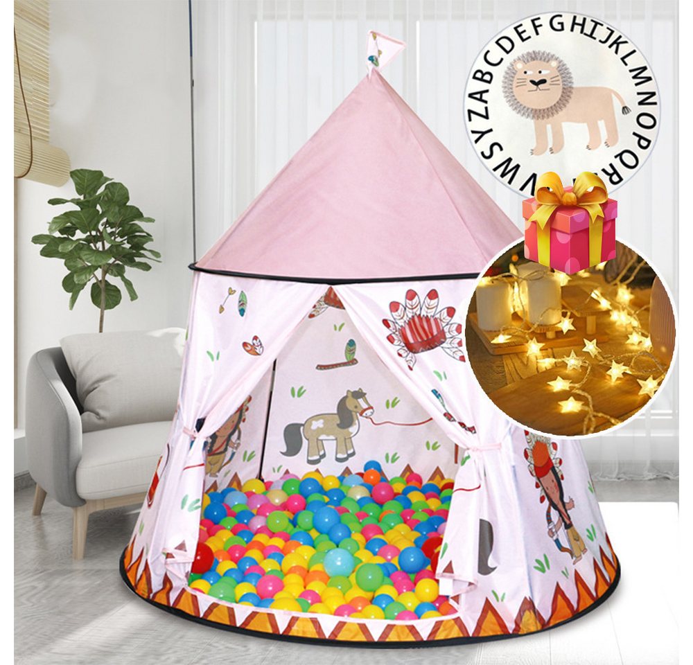 Jioson Spielzelt Prinzessin Schloss Kinderzelt+Starlight Lichter+Tierische Teppiche (Mit 6 Meter Lichterkette) Perfekt als Geschenk zu Weihnachten von Jioson