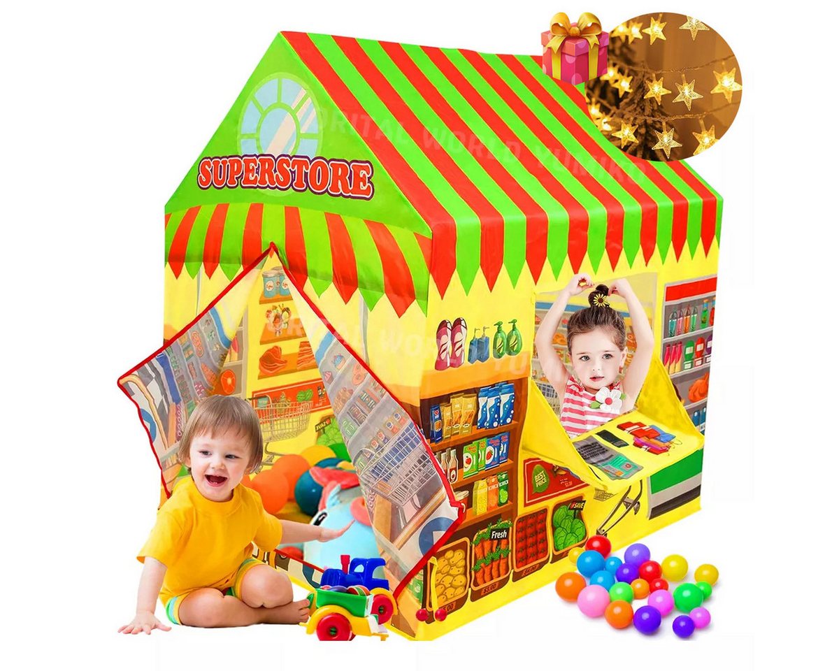 Jioson Spielzelt Spielzelt Kinder+Lichterkette,Simulation Shop Spielzelt für Kinder (Drinnen Draußen, gelbe) Perfekt als Geschenk zu Weihnachten von Jioson