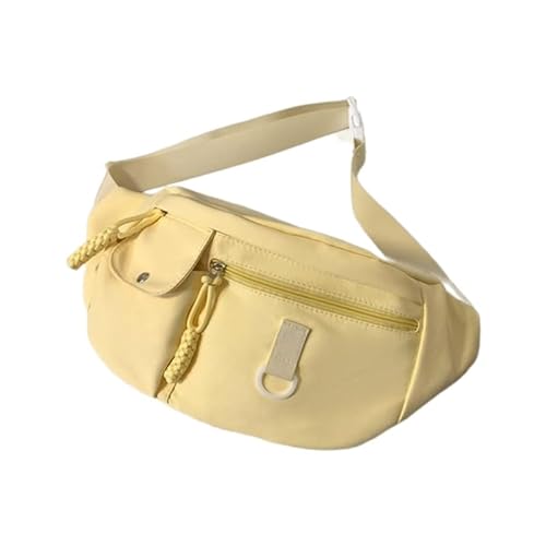Praktische und vielseitige Nylon-Schultertasche mit mehreren Reißverschlusstaschen, Y2K einfarbige Schultertasche, Bauchtasche für Damen, gelb, Modern von Jiqoe