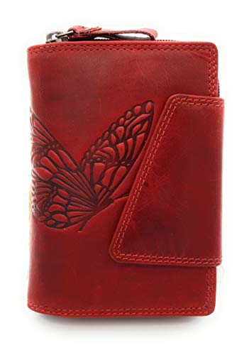 Jockey Club echt Leder Geldbörse Portemonnaie Geldbeutel Sauvage Leder mit RFID Schutz Schmetterling (Rot) von Jockey Club