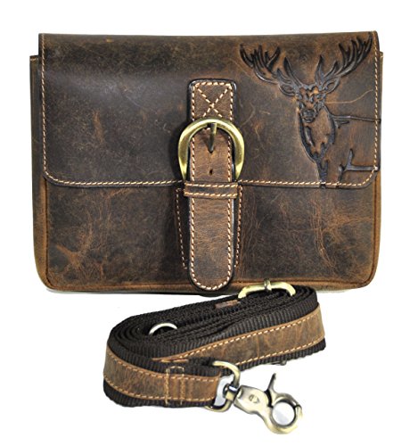 Leder Gürteltasche Bikertasche Hüfttasche Bauchtasche Vintage Hunterleder mit abnehmbaren Schultergurt Hirsch von Jockey Club