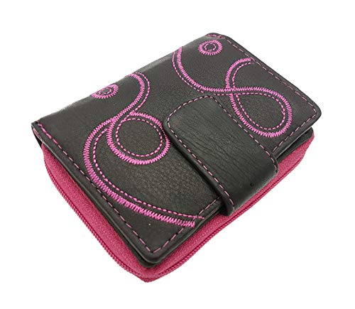 kleine echt Leder Damen Geldbörse Portemonnaie mit RFID Schutz softes Rindleder mit Stickerei Jockey Club Loop (Pink) von Jockey Club