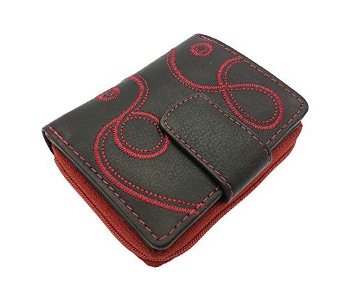 kleine echt Leder Damen Geldbörse Portemonnaie mit RFID Schutz softes Rindleder mit Stickerei Jockey Club Loop (Rot) von Jockey Club