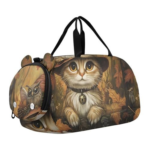 Reisetasche für Jungen, Übernachtungstaschen, Kleinkinder, gemütliche Katze, Bibliothek, Bücherregal, warme Mädchen, Reisetaschen für Reisen, Fitnessstudio, Duffle, Kindergepäck, Halloween Katze von Joitme