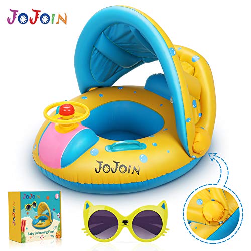 Jojoin Baby Schwimmring - Aufblasbare Baby Schwimmen Float Ring mit Langlebigen Süßen Katzensonnenbrillen und Abnehmbarem Sonnendach für Kleinkinder von Jojoin
