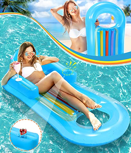Jojoin Luftmatratze - Wasser Hängematte Aufblasbare Pool | Tragbare Wasserhängematte mit Tasse Löchern und Kopfstütze - Strand Schwimmstuhl Liege für Kinder Erwachsene (145 * 70cm) von Jojoin