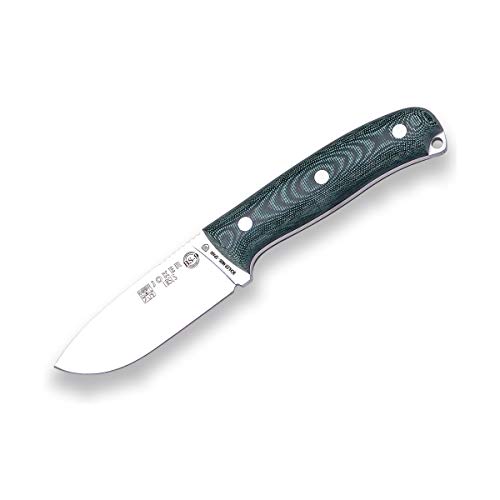 Joker Survival Sportmesser Ursus CV116-P, mit Micarta Canvas grün Griff, 10 cm Klinge aus Böhler N695, mit Lederscheide und Feuerstahl, Werkzeug zum Fischen, Jagen, Campen und Wandern von Joker