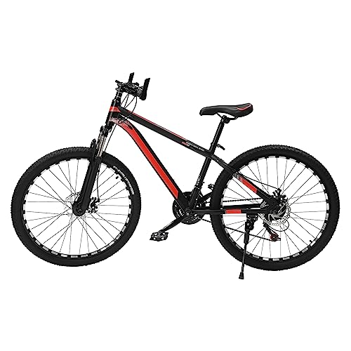 Jolre 26 Zoll Mountainbike,21-Gang-MTB-Mountainbike, Dirtbike, Jungen-Mädchen-Fahrrad, vollgefedertes Scheibenbremsen-Fahrrad, Carbon-Stahlrahmen, rutschfeste Bereifung. (Schwarz-Rot) von Jolre