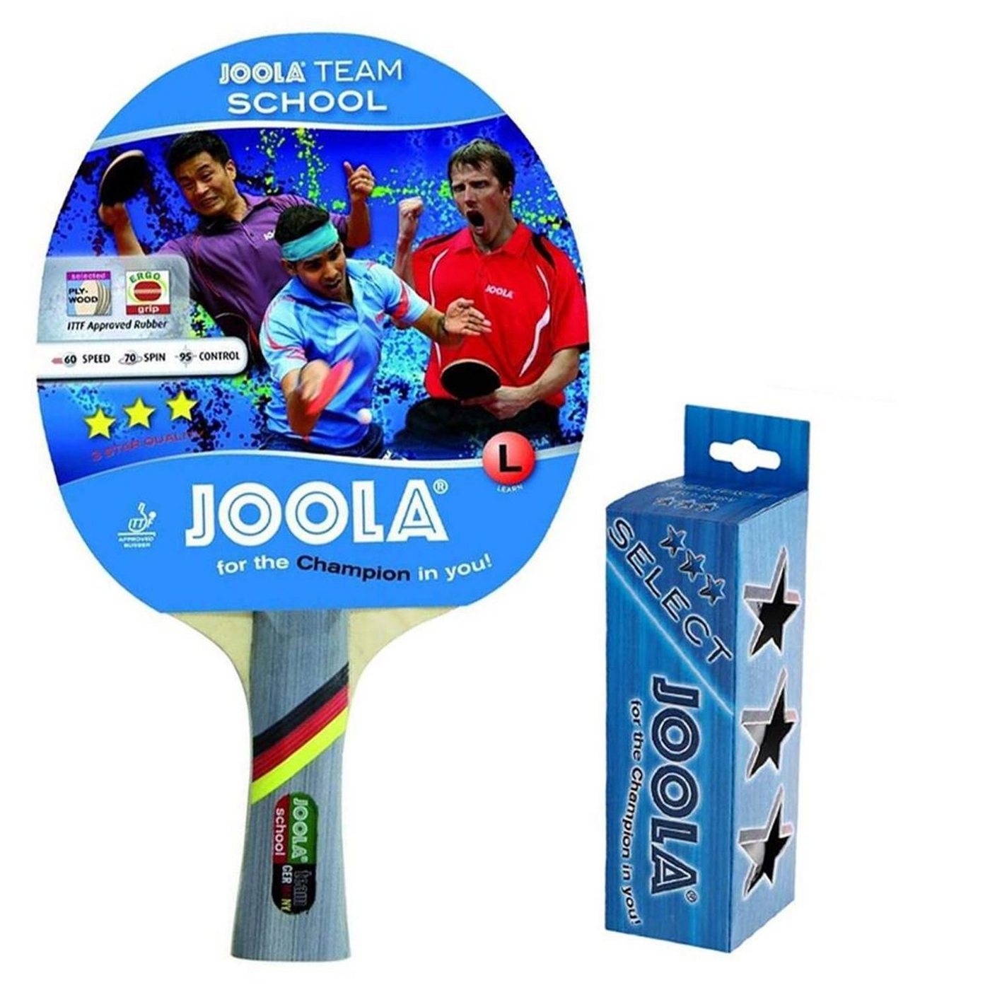 Joola Tischtennisschläger Team School + 3 Bälle, Tischtennis Schläger Set Tischtennisset Table Tennis Bat Racket von Joola