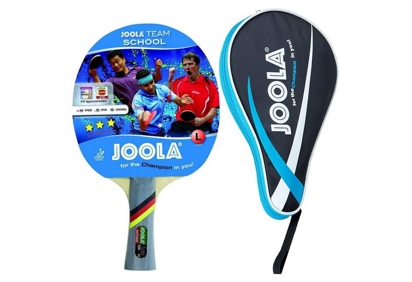 Joola Tischtennisschläger Team School + Pocket blau, Tischtennis Schläger Set Tischtennisset Table Tennis Bat Racket von Joola