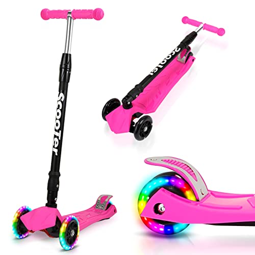 Jopassy Roller Kinder Scooter mit 3 LED-Rädern | Scooter Kinder Höhenverstellbar & Faltbar,Kinder Roller Bis 50 kg | Kinderroller für Roller Kinder 3-14 Jahre-Rosa von Jopassy